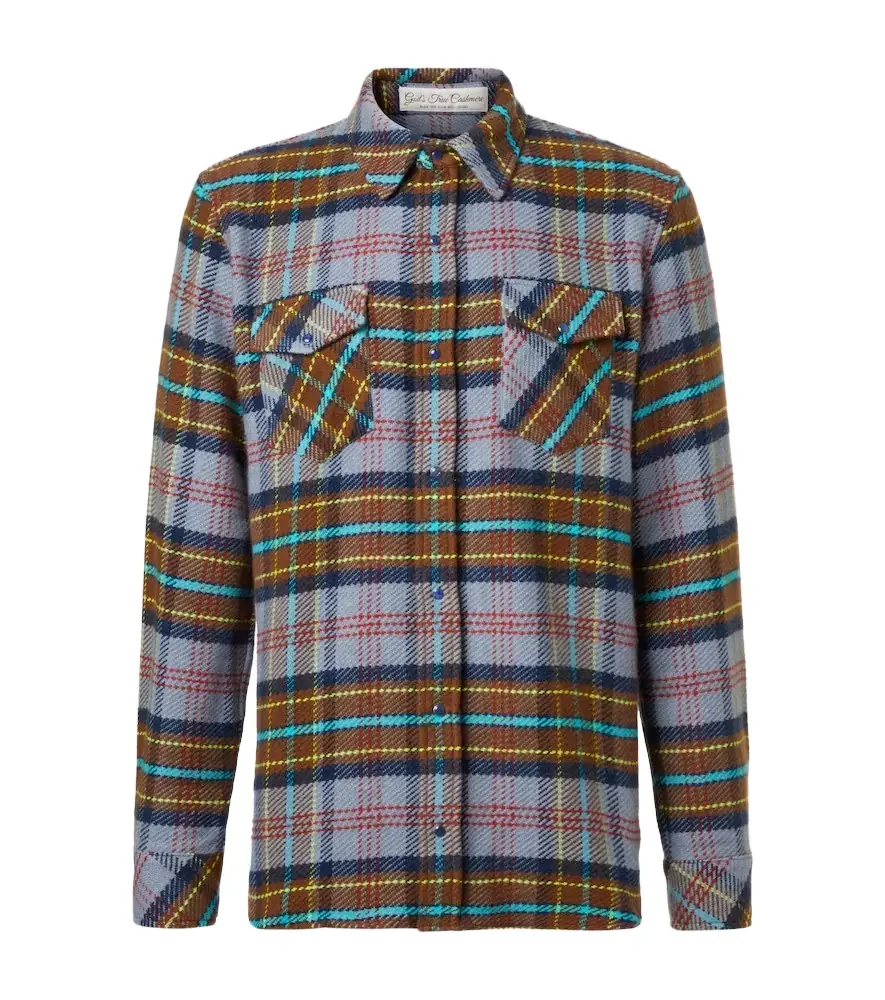 God's True Cashmere Plaid cashmere shirt with lapis lazuli