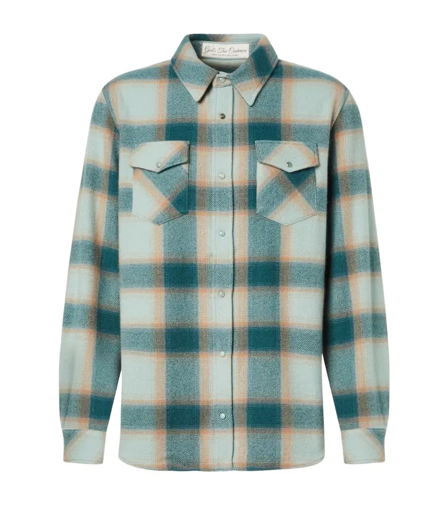 God's True Cashmere Shadow plaid cashmere shirt with emerald