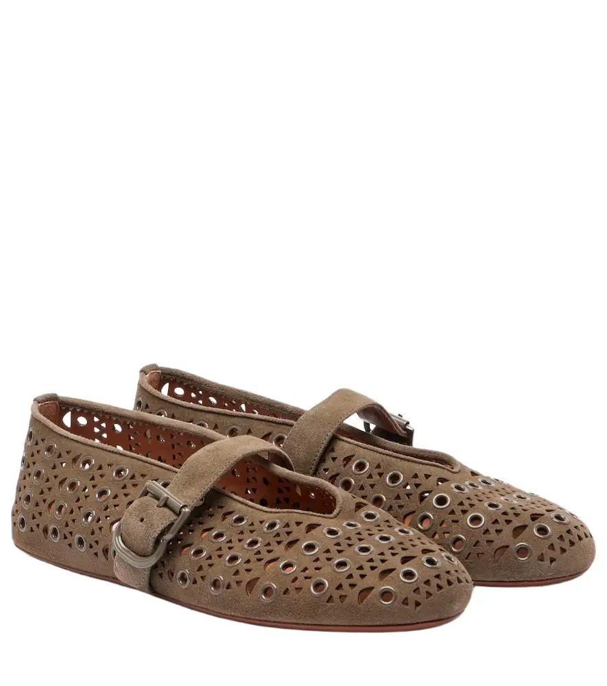 Alaia Alaïa La Ballerine suede Mary Jane flats