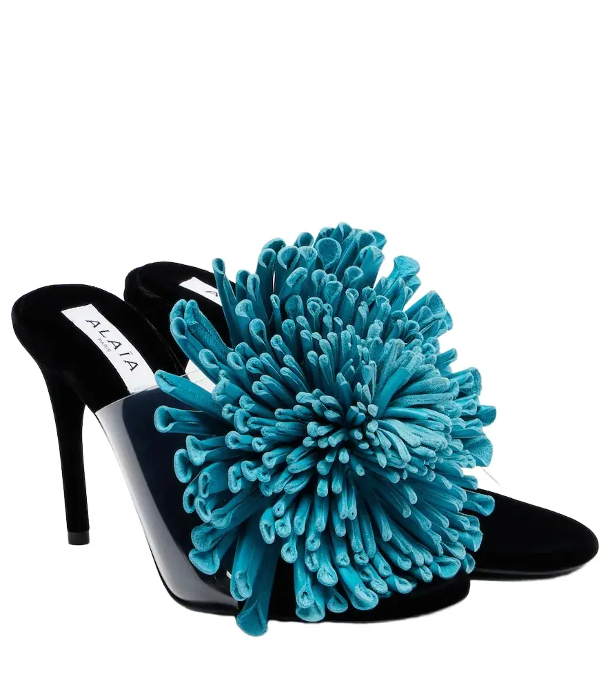 Alaia Alaïa 90 floral-appliqué leather and PU mules