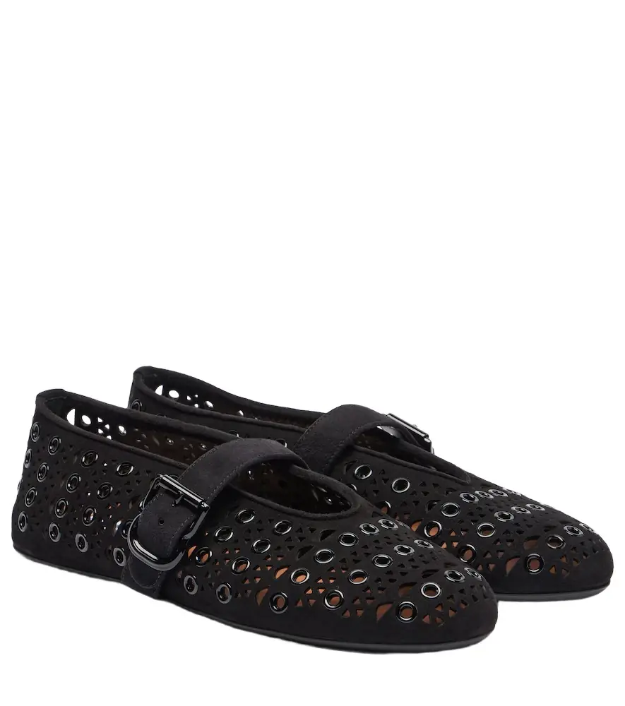 Alaia Alaïa Vienne embellished suede ballet flats