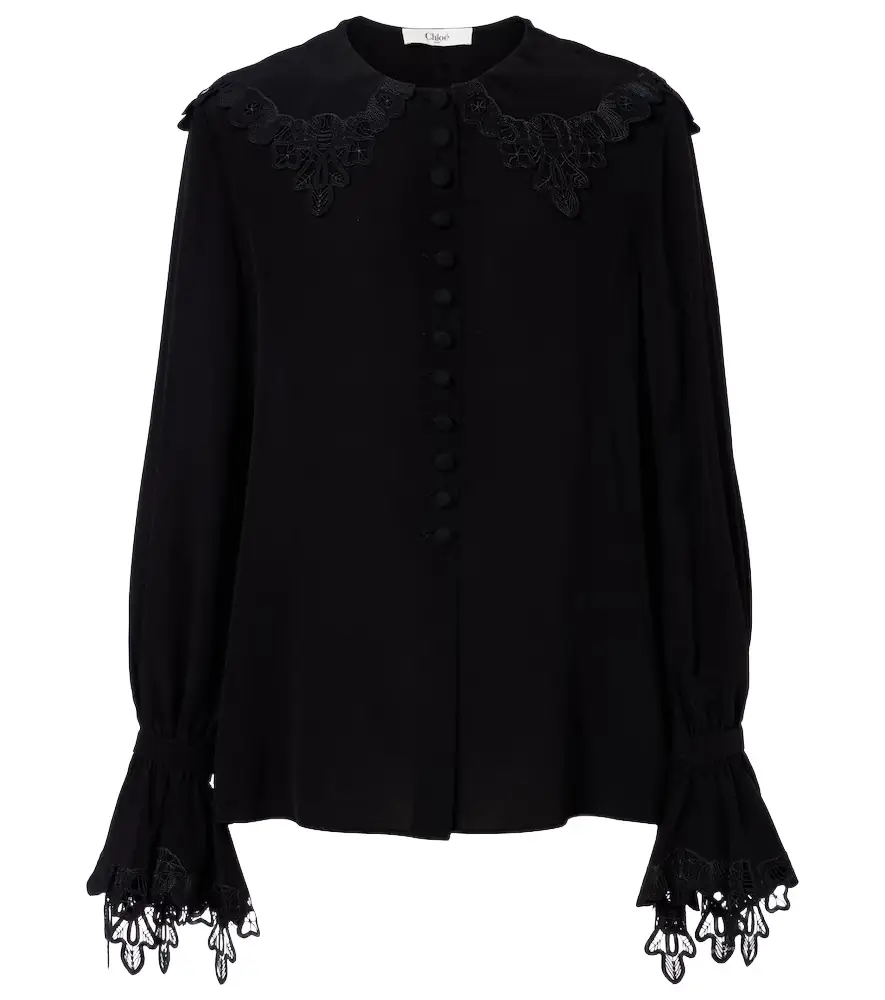 Chloe Chloé Embroidered silk crêpe de chine blouse
