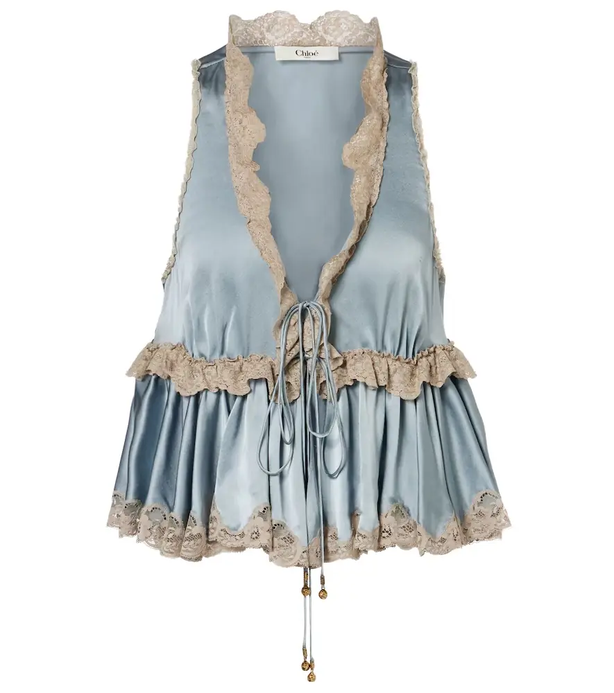 Chloe Chloé Lace-trimmed silk satin top