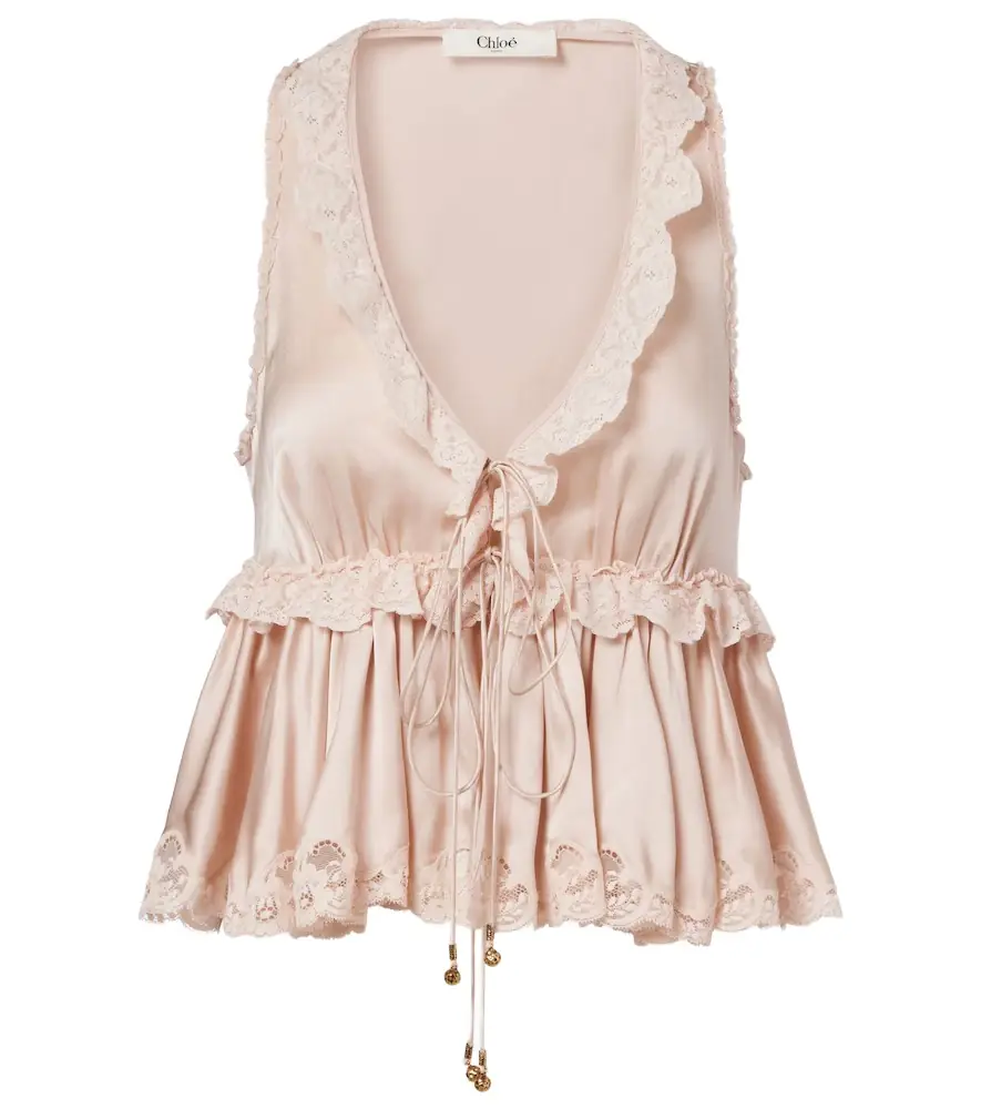 Chloe Chloé Lace-trimmed silk satin top