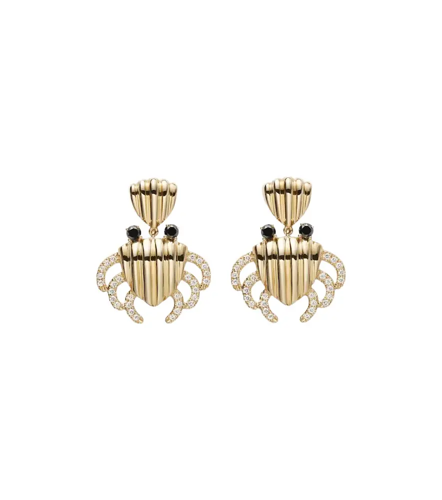 Yvonne Leon Yvonne Léon Crabe Coquillage 9kt gold earrings with diamonds