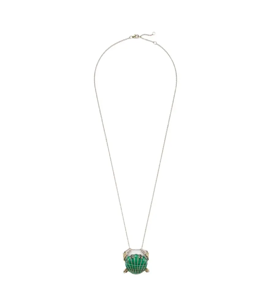 Yvonne Leon Yvonne Léon Crabe Coquillage 9kt gold pendant necklace with malachite and diamonds
