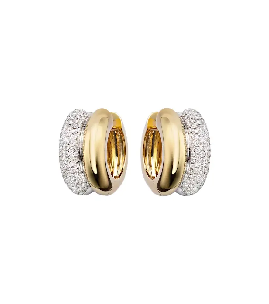 Yvonne Leon Yvonne Léon 9kt white and yellow gold hoop earrings with diamonds