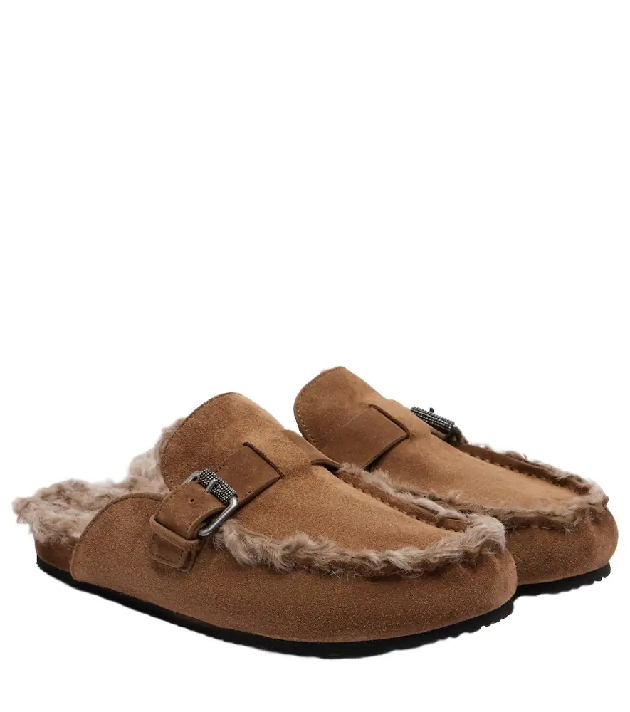 Brunello Cucinelli Monili shearling-lined suede mules