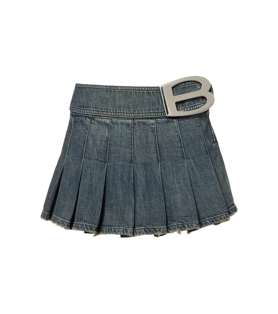 Balenciaga Pleated denim miniskirt