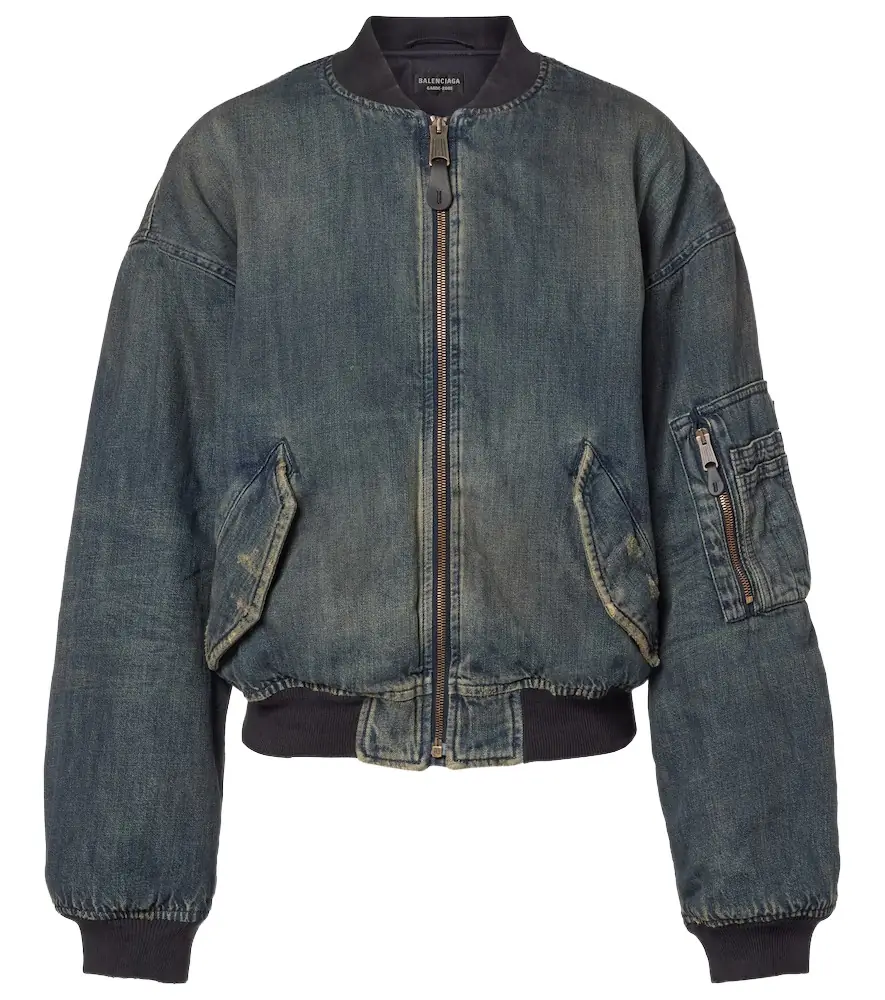 Balenciaga Distressed denim bomber jacket