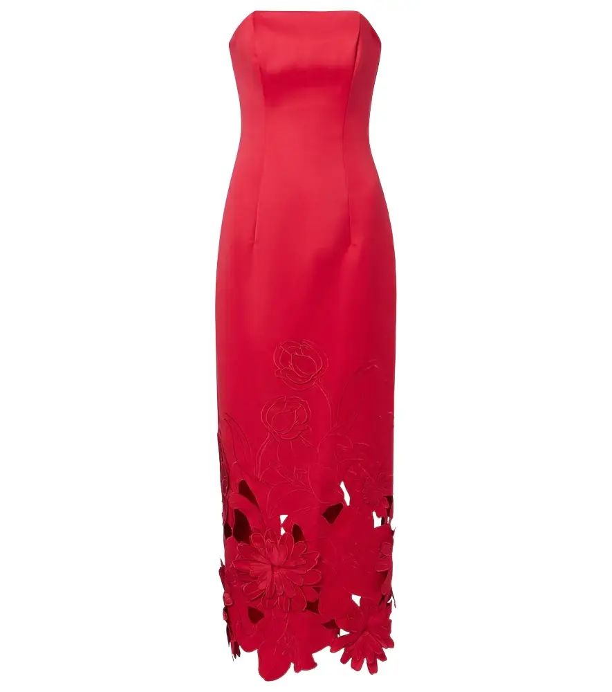 leo lin rayna floral appliqud crepe maxi dress Leo Lin Rayna Floral Appliqud Crepe Maxi Dress
