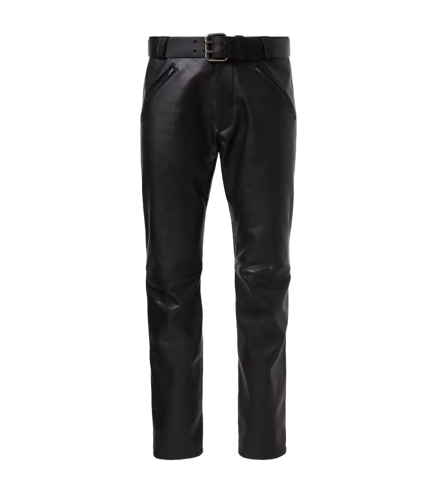 Saint Laurent Belted leather straight pants