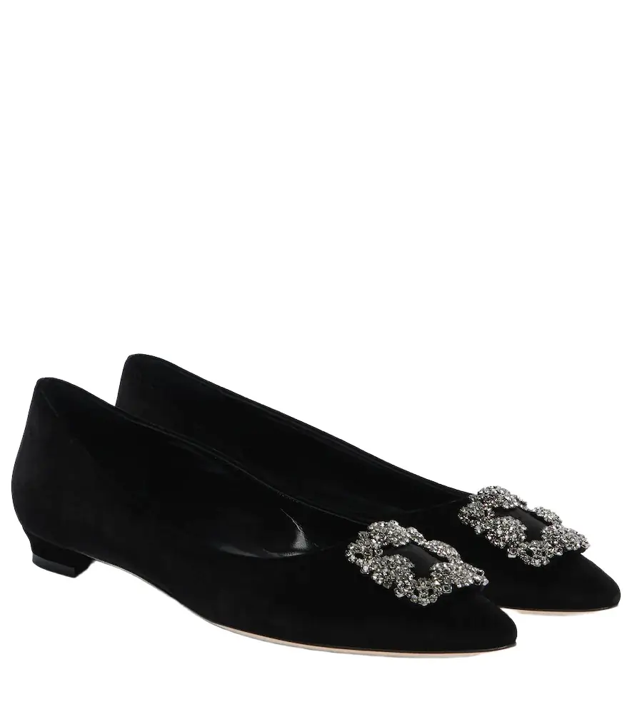 Manolo Blahnik Hangisi embellished velvet ballet flats