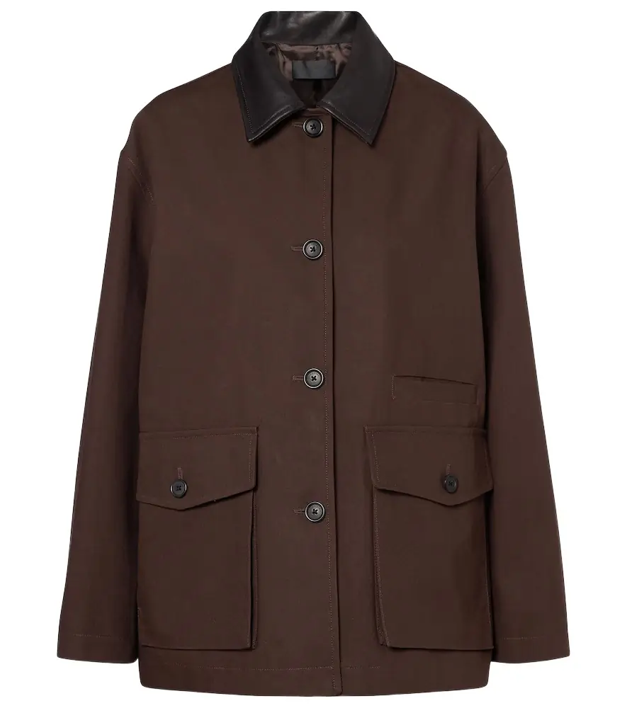 Nili Lotan Leather-trimmed cotton jacket