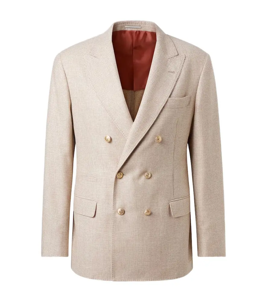 Brunello Cucinelli Houndstooth cashmere and silk suit jacket