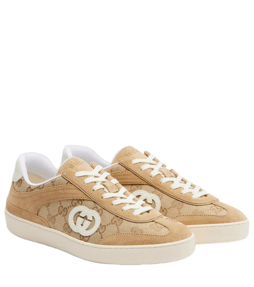 Gucci G75 GG Canvas suede-trimmed sneakers