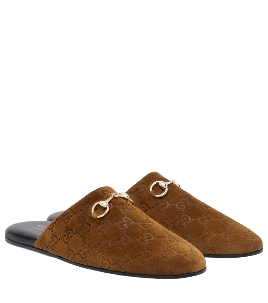Gucci Horsebit GG suede mules