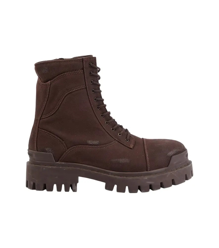 Balenciaga Strike distressed canvas combat boots