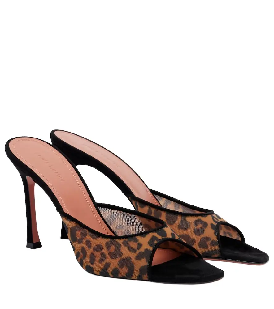 Amina Muaddi Alexa 95 leopard-print mesh mules