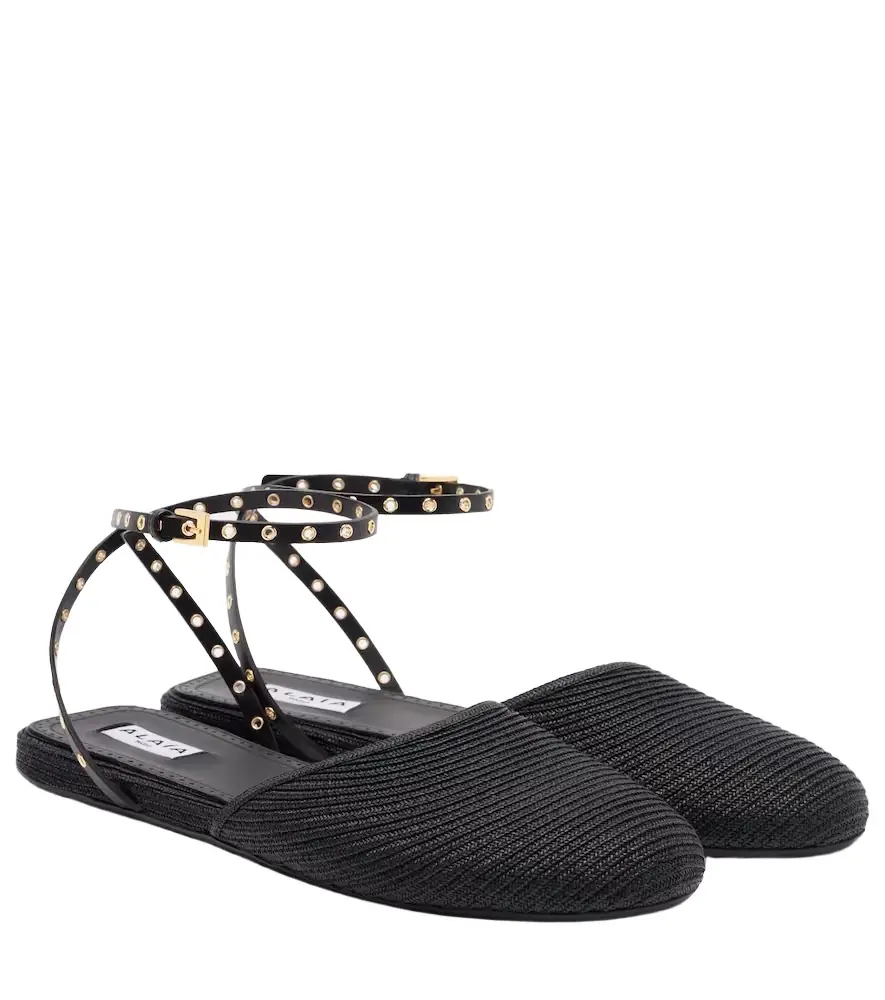 Alaia Alaïa Leather-trimmed slingback flats