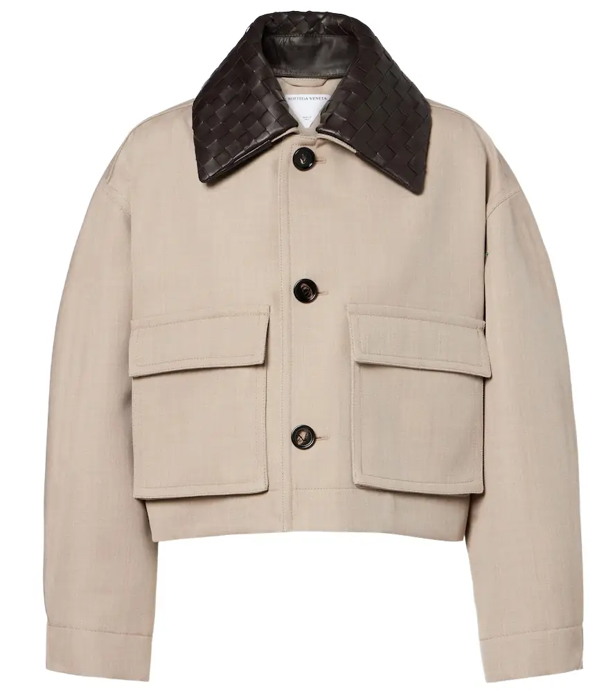 Bottega Veneta Cropped leather-trimmed wool jacket