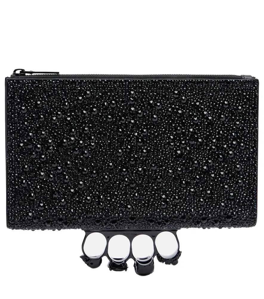 McQueen Knuckle studded leather pouch