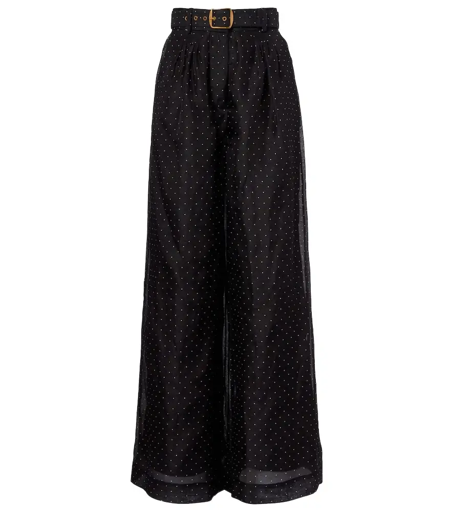 Zimmermann Polka-dot linen and silk wide-leg pants