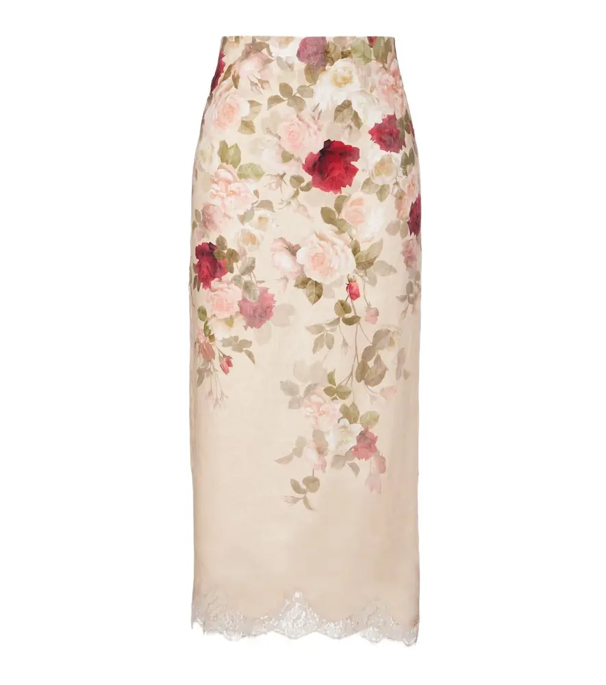 Zimmermann Hypnotic floral linen pencil skirt