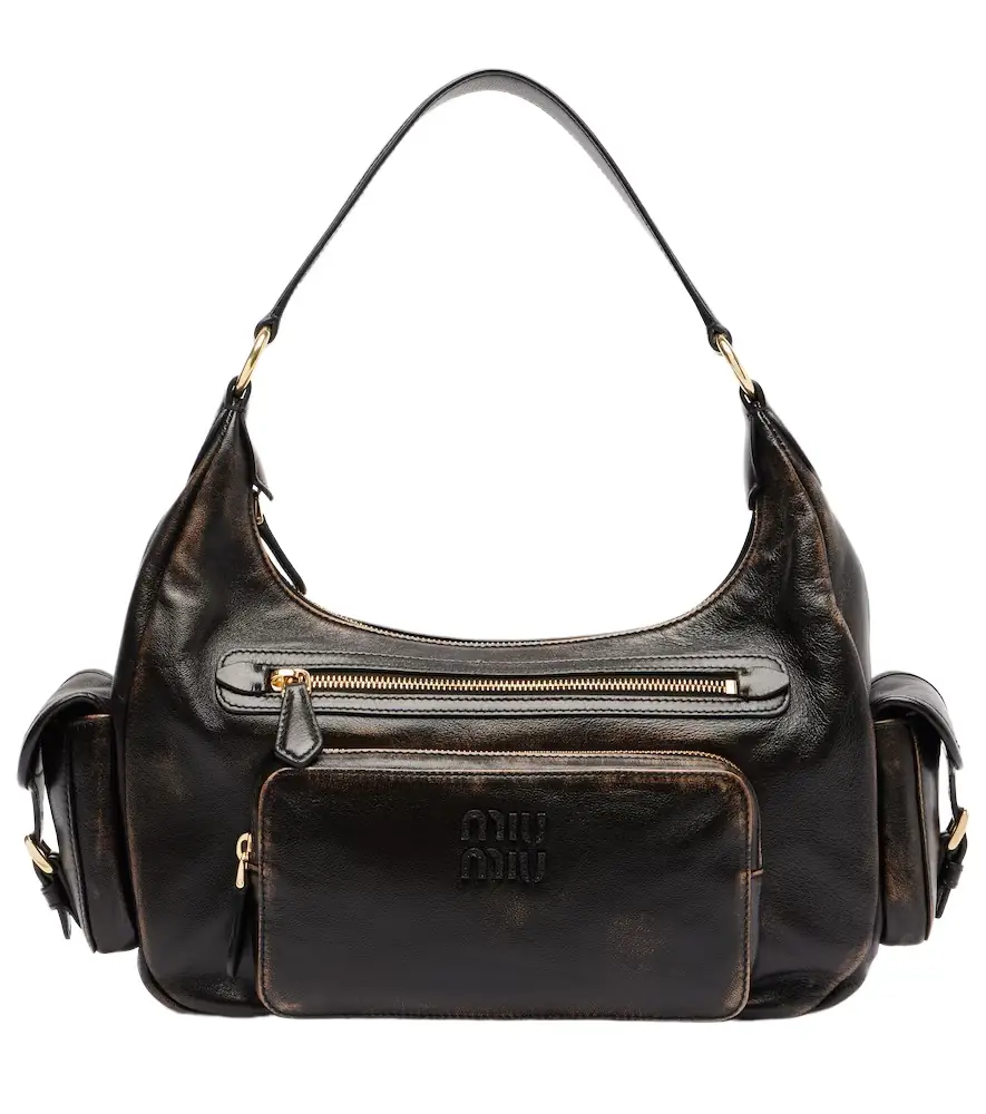 Miu Miu Distressed leather shoulder bag