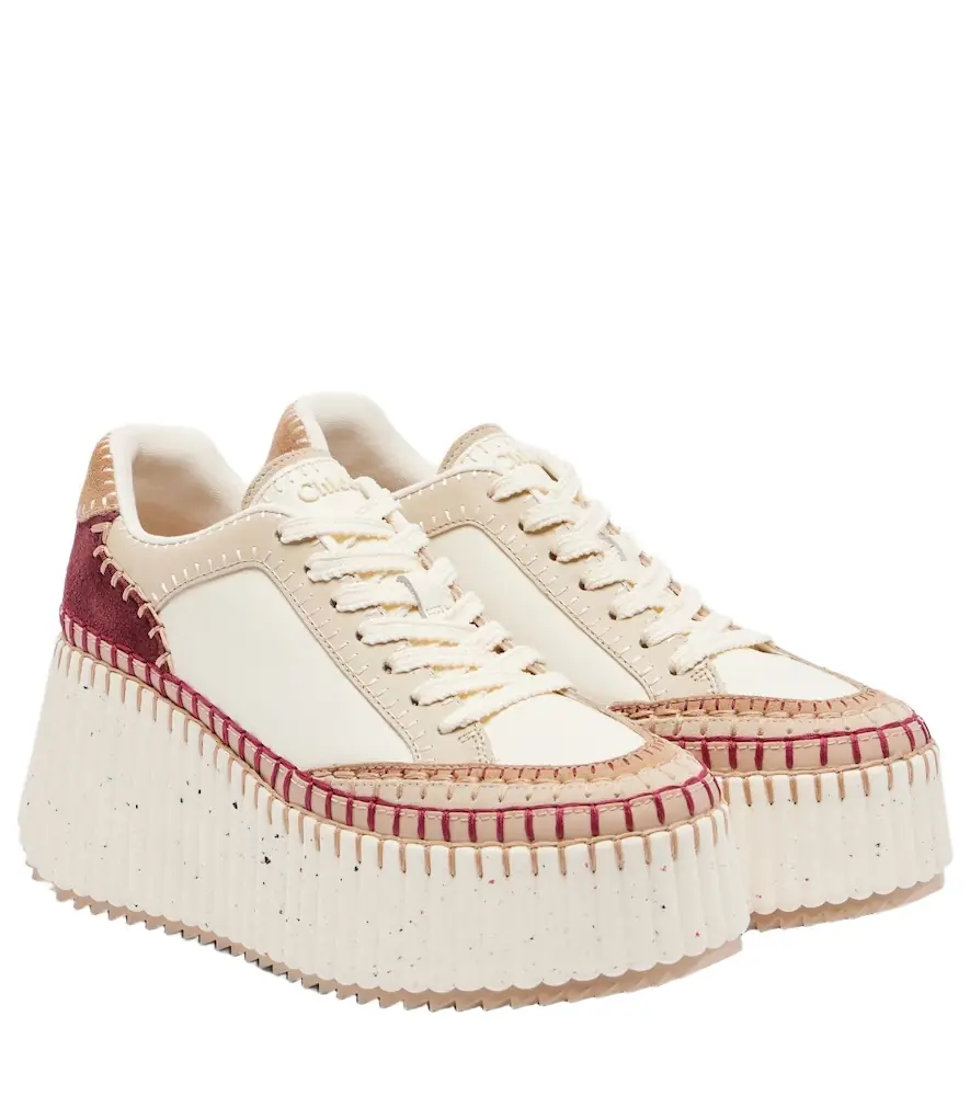 Chloe Chloé Nama suede-trimmed leather platform sneakers