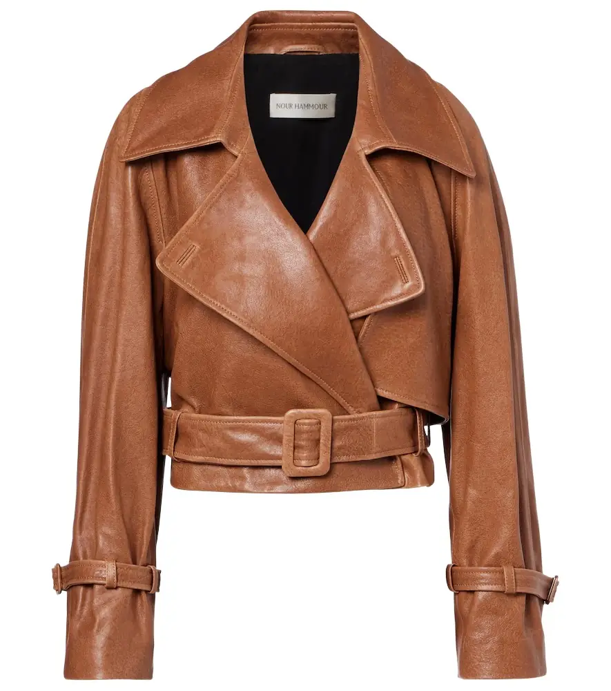 Nour Hammour Hatti cropped leather biker jacket