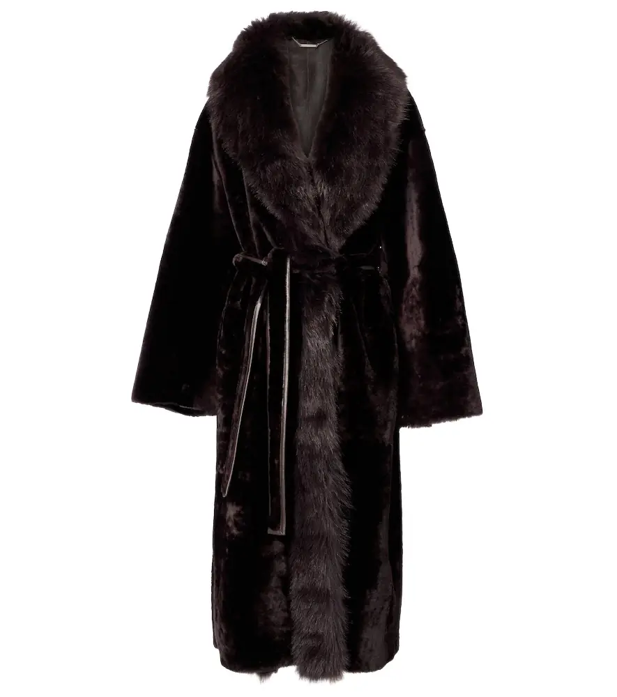 Nour Hammour Isadora reversible shearling wrap coat