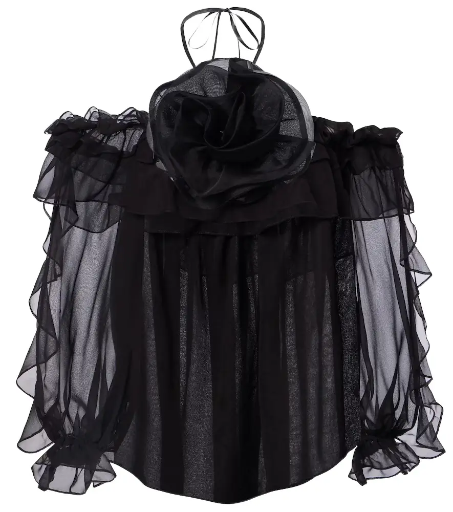 Carolina Herrera Floral-appliqué silk tulle top