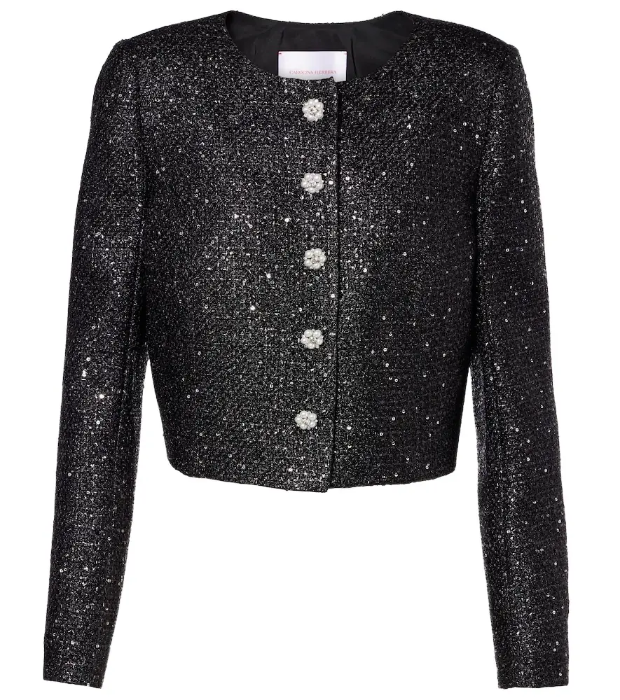 Carolina Herrera Sequined cropped lamé tweed jacket