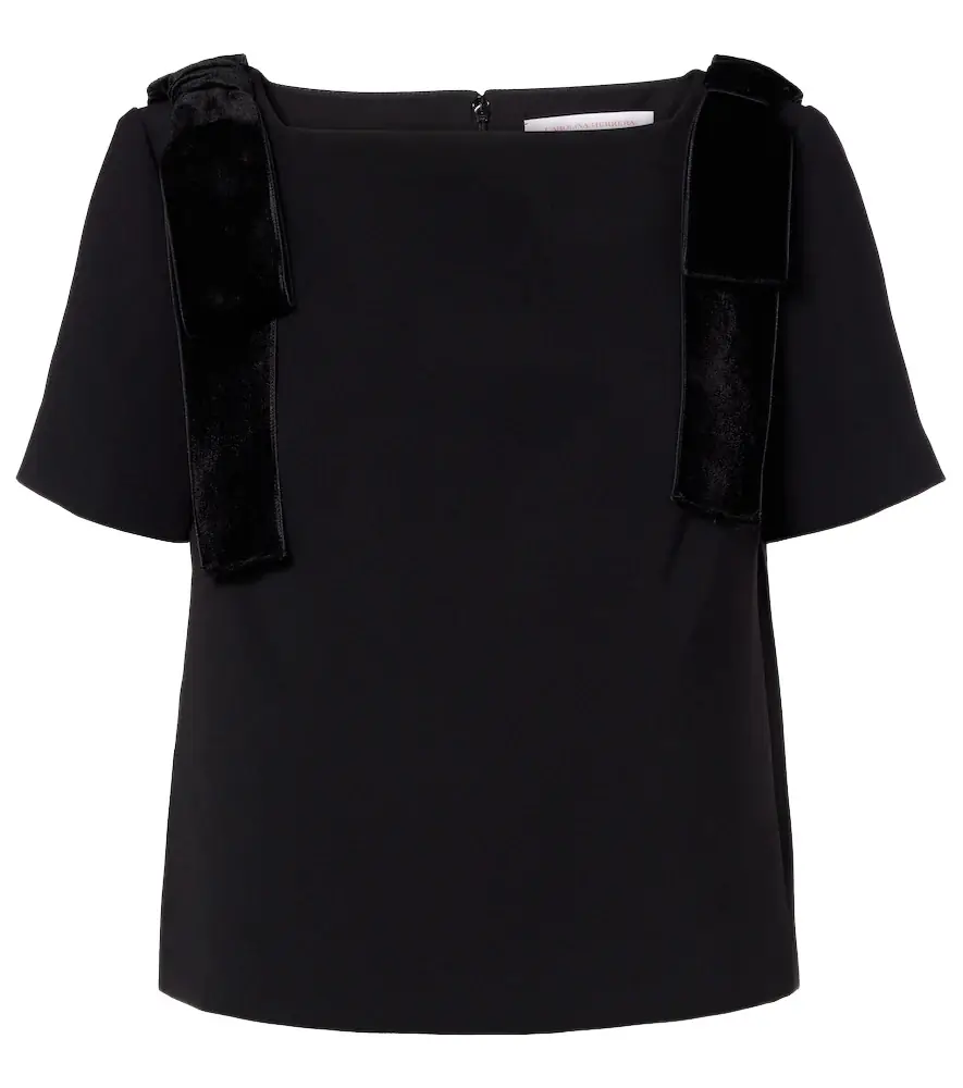 Carolina Herrera Bow-detail velvet-trimmed crêpe top