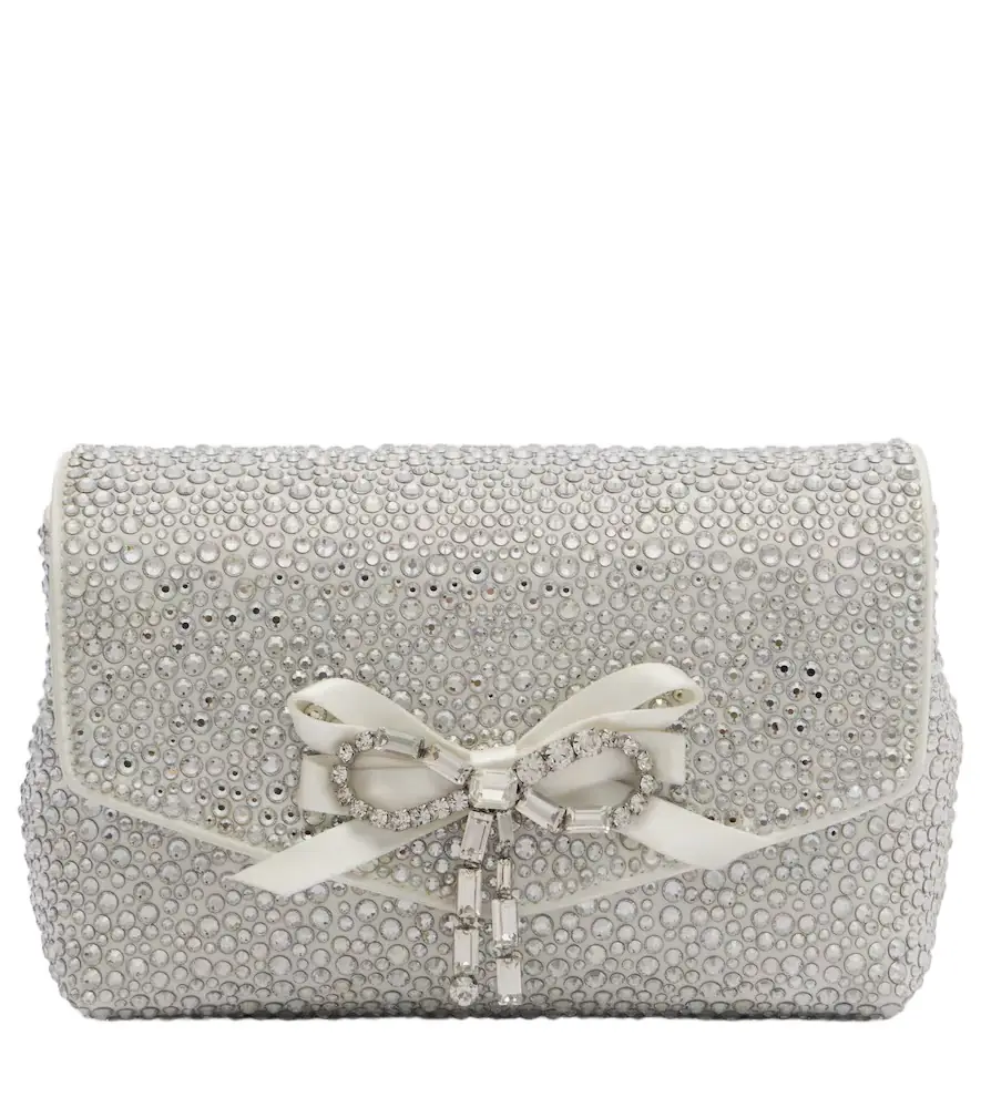 Jimmy Choo Soft Bow Mini embellished satin clutch