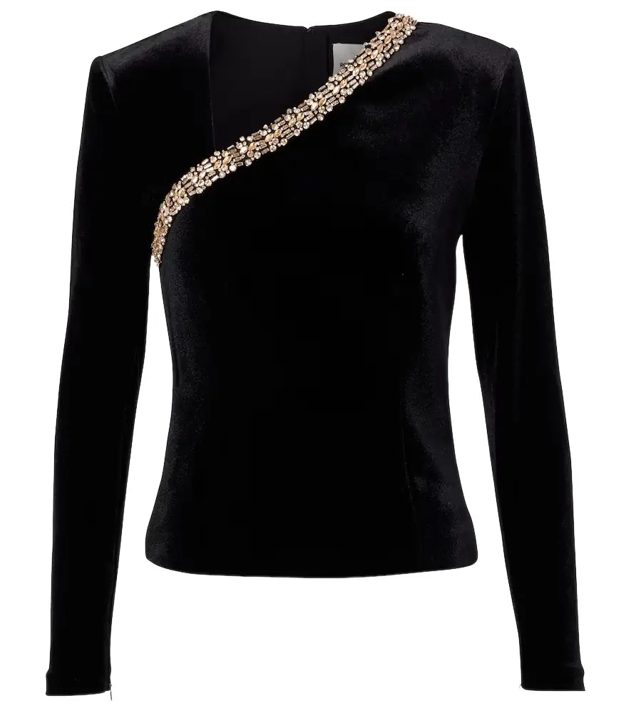 Roland Mouret Asymmetric embellished velvet top