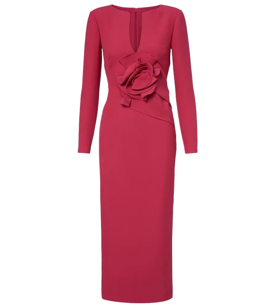 Roland Mouret Floral-appliqué crêpe midi dress