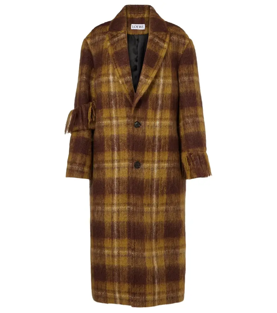Loewe Checked fringed mohair and wool coat