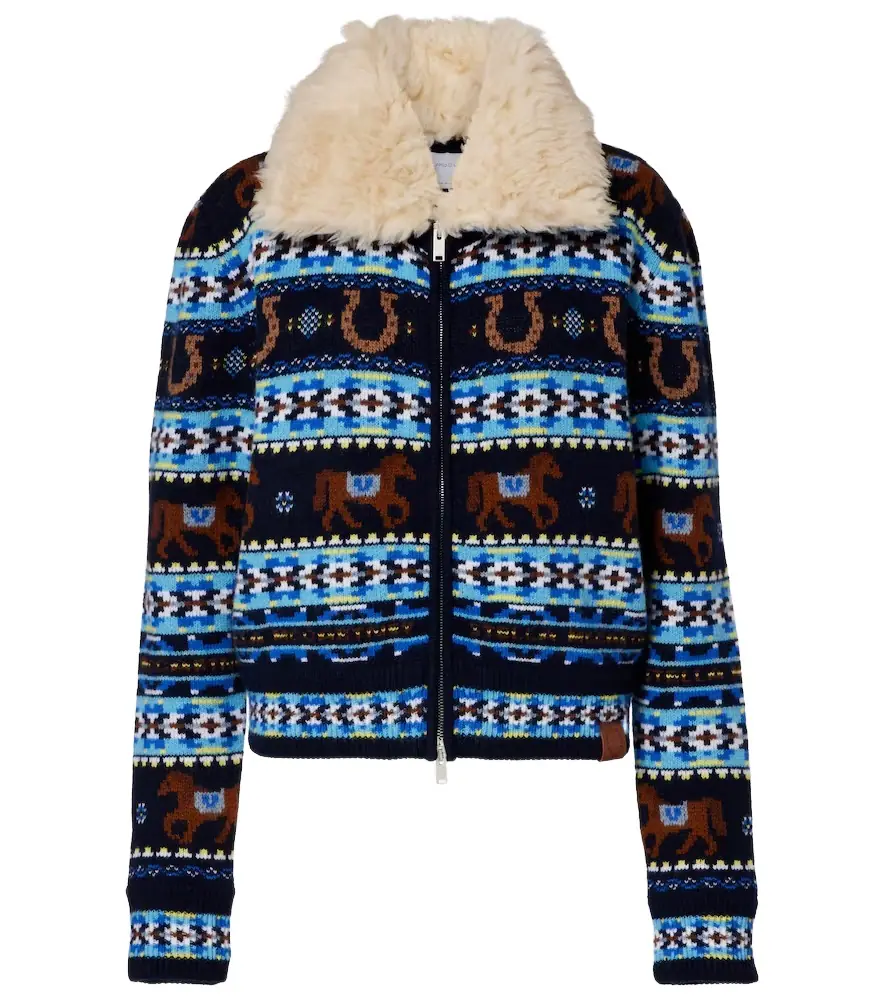 Stella McCartney Intarsia virgin wool zip-up cardigan