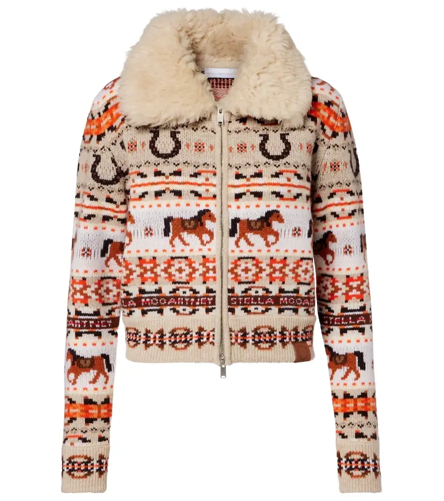 Stella McCartney Intarsia virgin wool zip-up cardigan