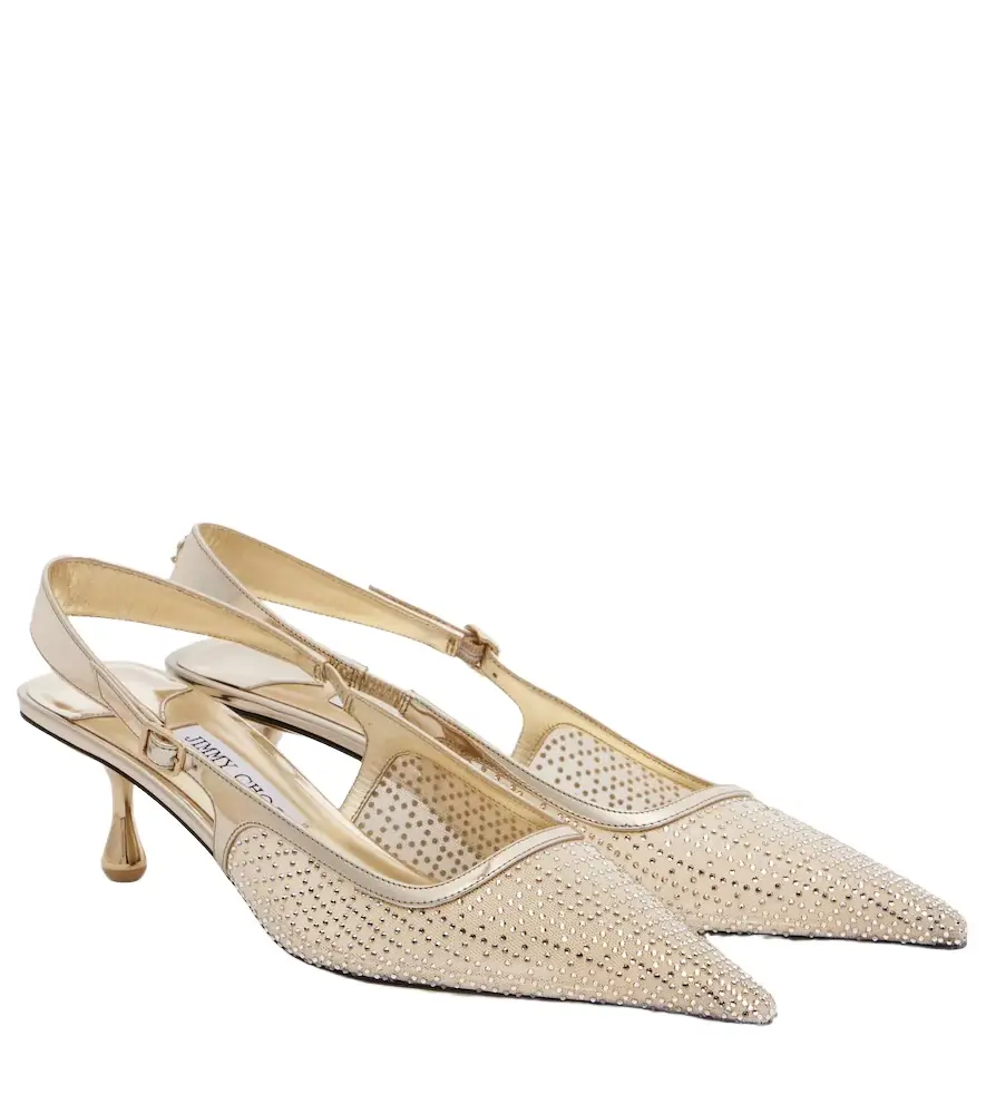 Jimmy Choo Amel 50 embellished mesh slingback pumps