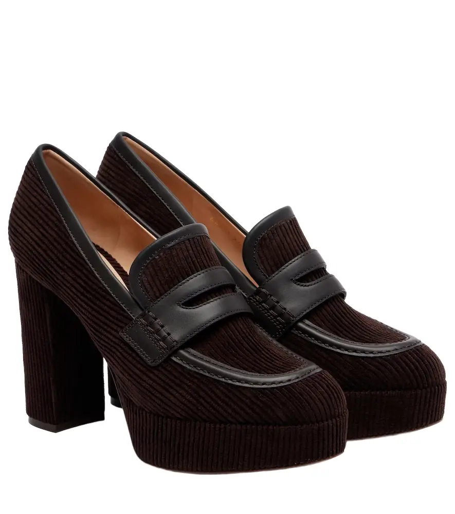 Gianvito Rossi Leather-trimmed corduroy loafer pumps