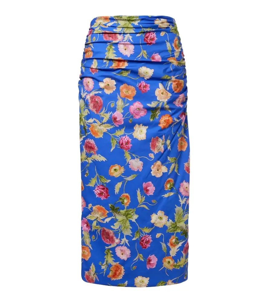 Carolina Herrera Floral ruched cotton-blend midi skirt