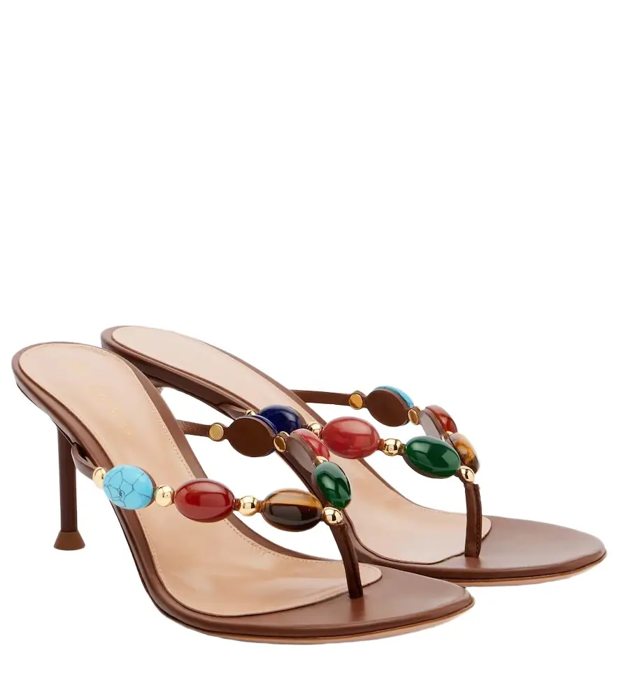 Gianvito Rossi Embellished leather thong sandals
