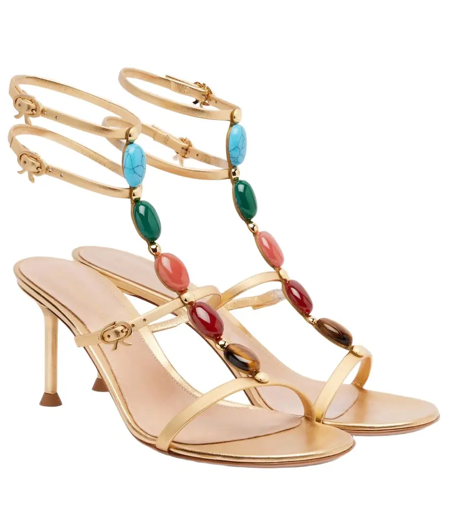 Gianvito Rossi Embellished metallic leather sandals