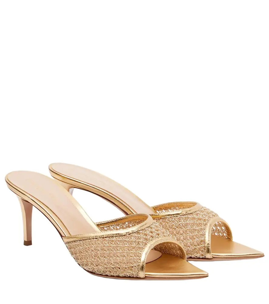 Gianvito Rossi Dorotea metallic leather-trimmed mules