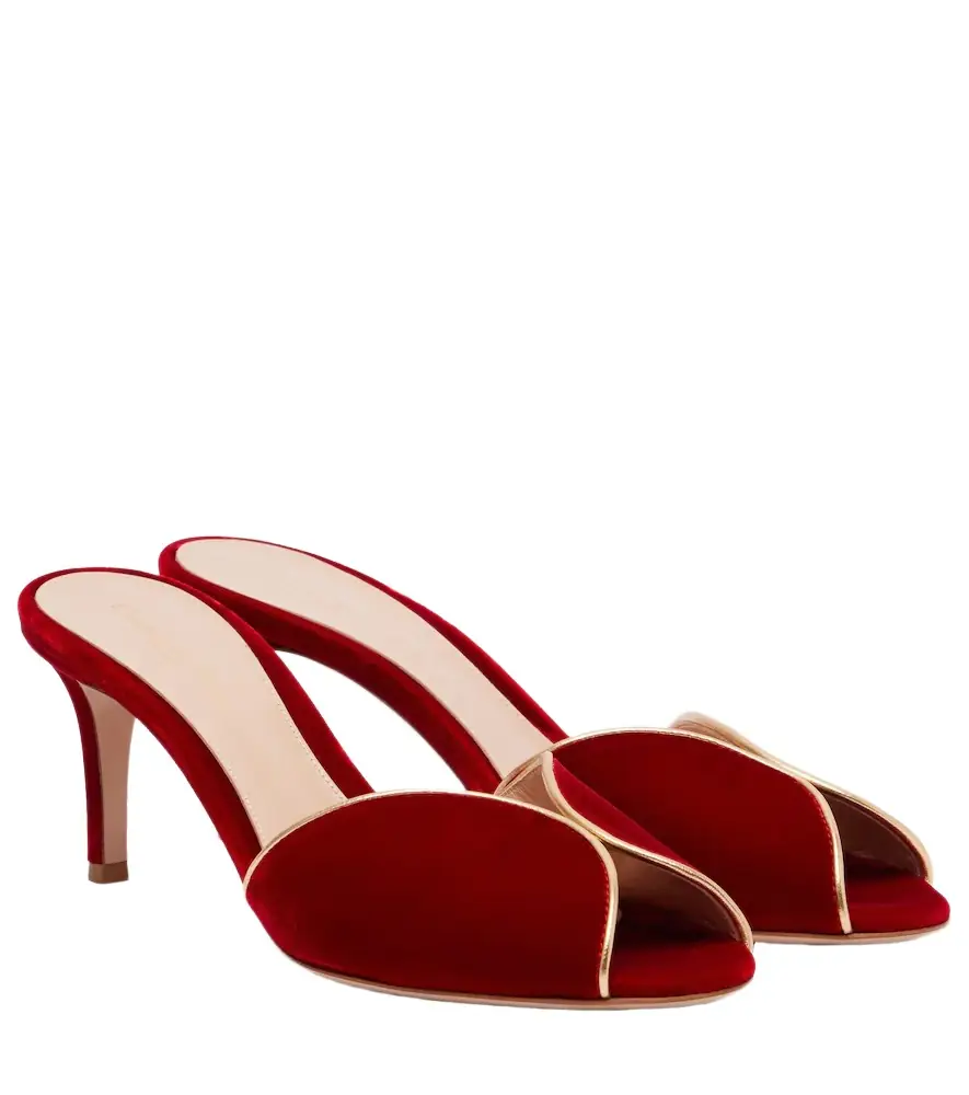 Gianvito Rossi 70 leather-trimmed velvet mules