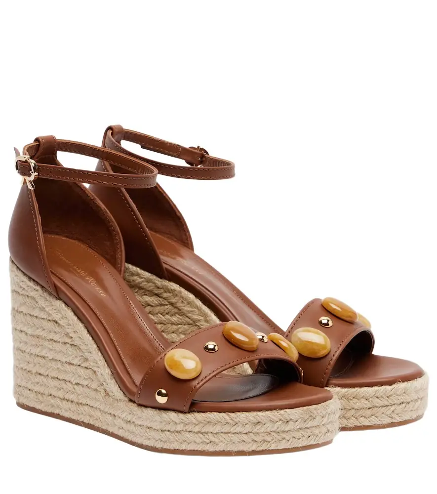 Gianvito Rossi Embellished leather espadrille wedges