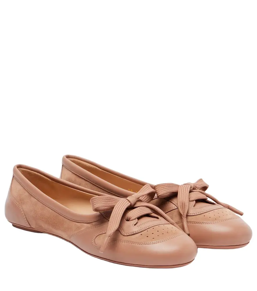 Gianvito Rossi Vault leather-trimmed suede ballet flats